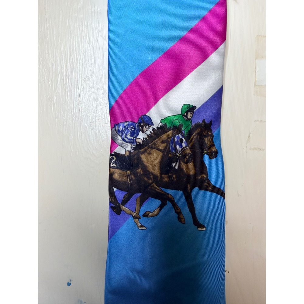 Cremieux Mens Silk Tie Blue Equestrian Horse Racing Stripe Made in Italy